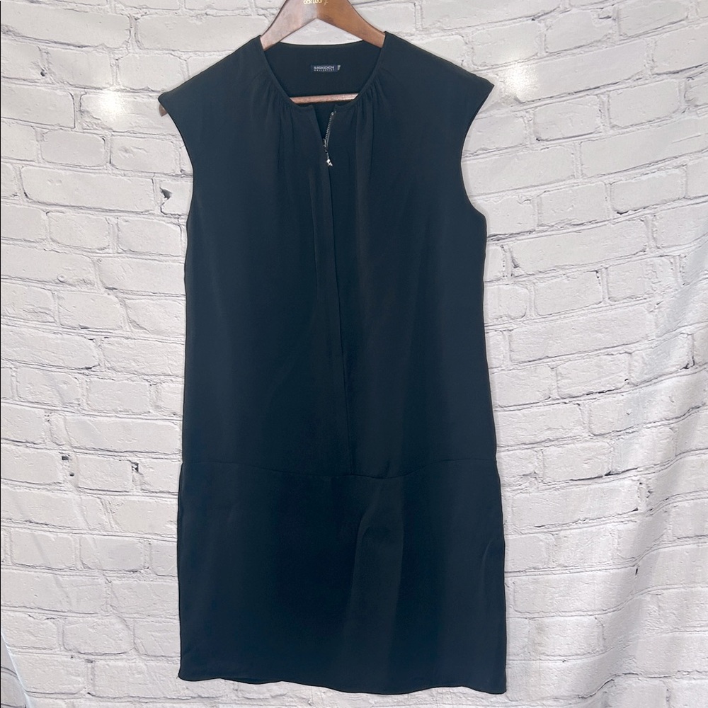 Magaschoni Black Sleeveless Zip-Front Silk Dress Size 10 Excellent Condition